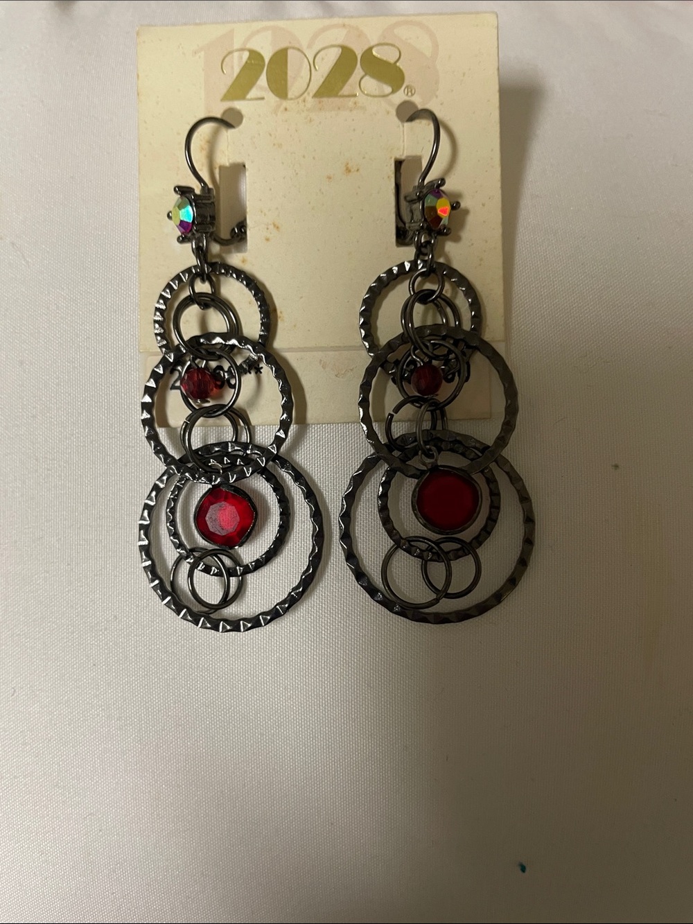 2028 Red Multi-Hoop Dangle Earrings